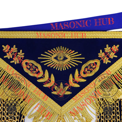 Past Master Masonic Apron – Lambskin with Gold Bullion Embroidery – Royal Blue Velvet & Mylar Fringe – Handmade Freemason Regalia