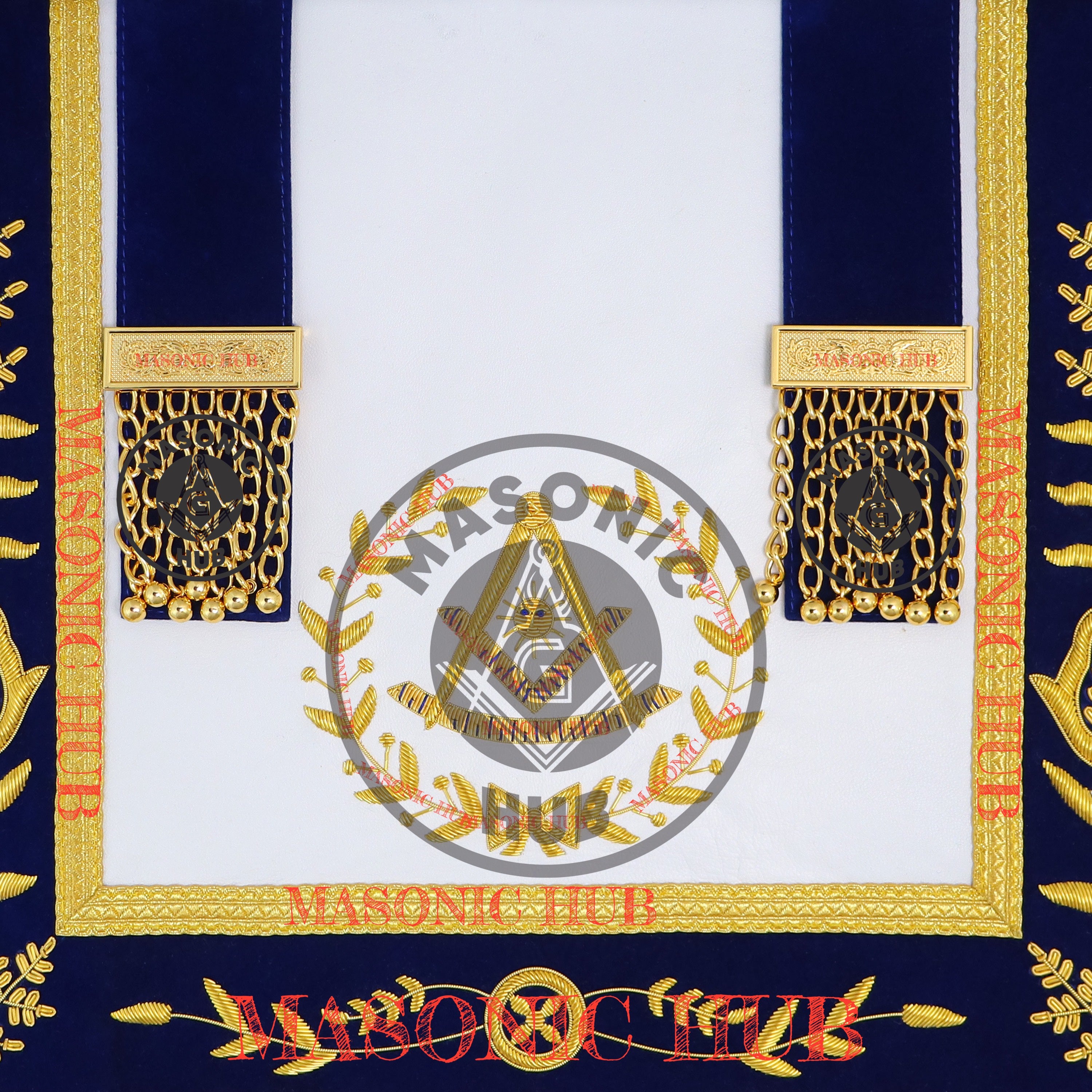 Past Master Masonic Apron – Lambskin with Gold Bullion Embroidery – Royal Blue Velvet & Mylar Fringe – Handmade Freemason Regalia