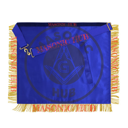 Past Master Masonic Apron – Lambskin with Gold Bullion Embroidery – Royal Blue Velvet & Mylar Fringe – Handmade Freemason Regalia
