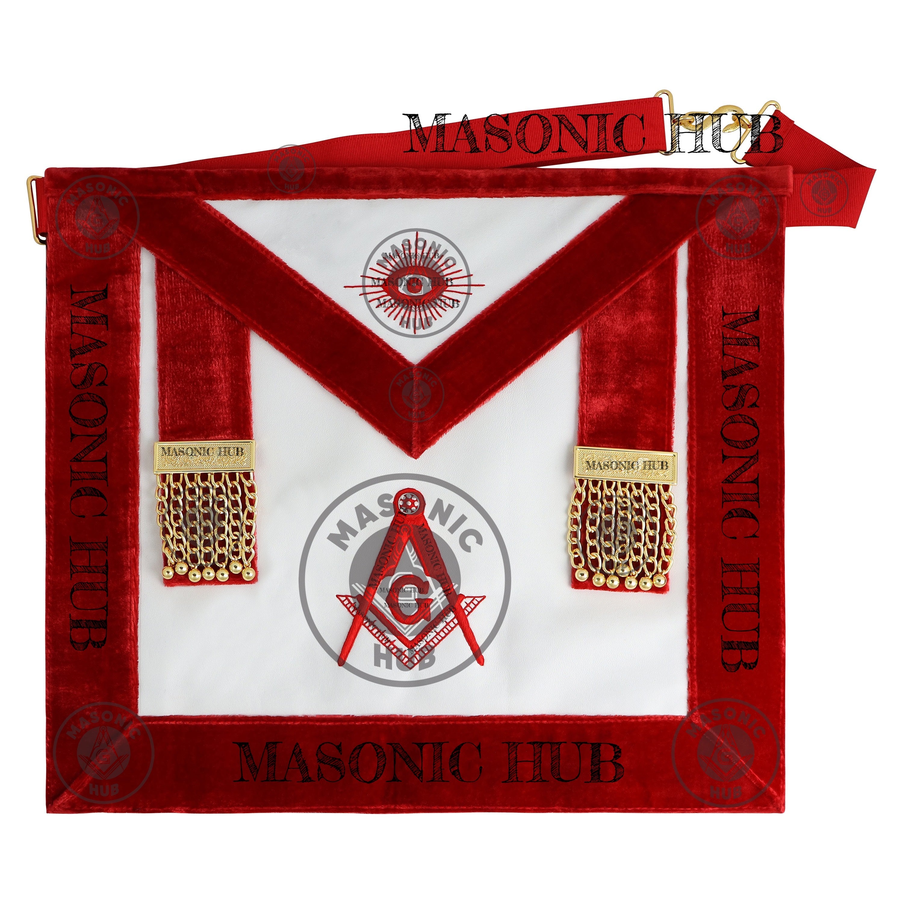 Scottish Rite Master Mason Apron - Red Velvet Masonic Regalia with Gold Bullion Tassels & All-Seeing Eye Freemason Ceremony Apron Masonic Hub