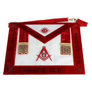 Scottish Rite Master Mason Apron - Red Velvet Masonic Regalia with Gold Bullion Tassels & All-Seeing Eye Freemason Ceremony Apron Masonic Hub