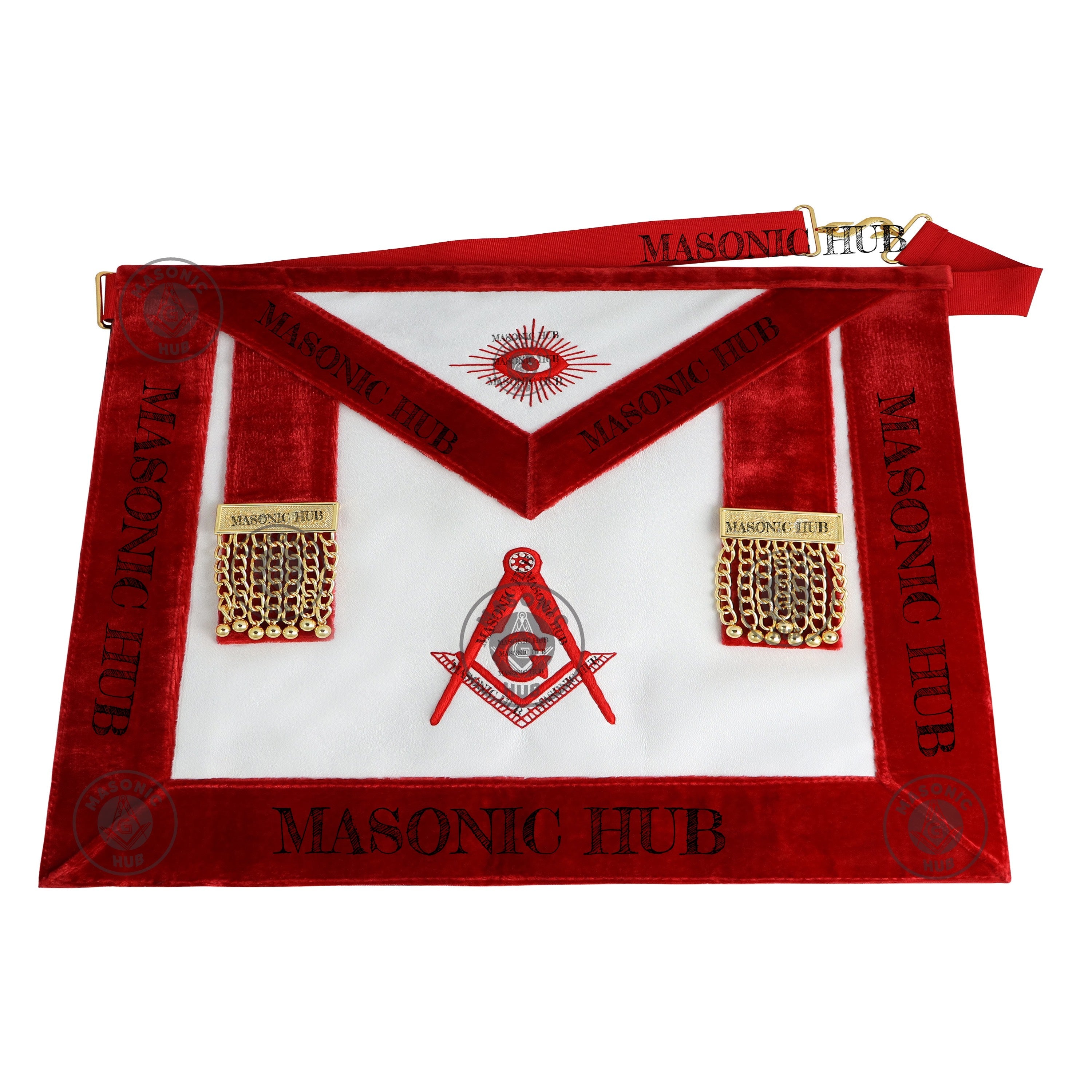 Scottish Rite Master Mason Apron - Red Velvet Masonic Regalia with Gold Bullion Tassels & All-Seeing Eye Freemason Ceremony Apron Masonic Hub