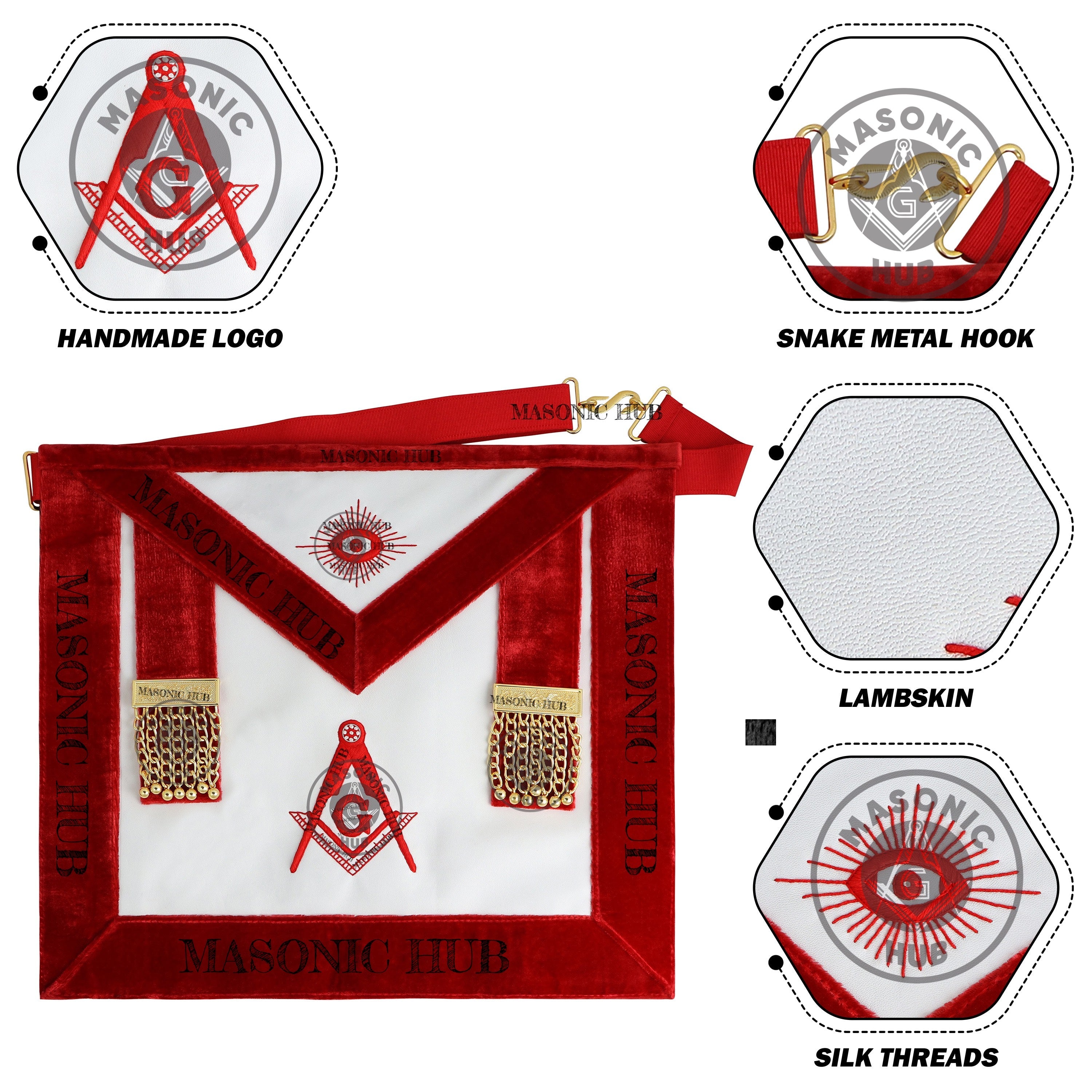 Scottish Rite Master Mason Apron - Red Velvet Masonic Regalia with Gold Bullion Tassels & All-Seeing Eye Freemason Ceremony Apron Masonic Hub