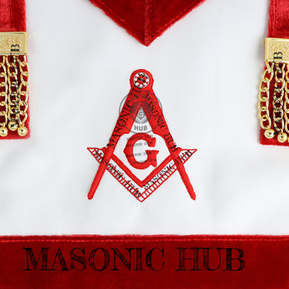 Scottish Rite Master Mason Apron - Red Velvet Masonic Regalia with Gold Bullion Tassels & All-Seeing Eye Freemason Ceremony Apron