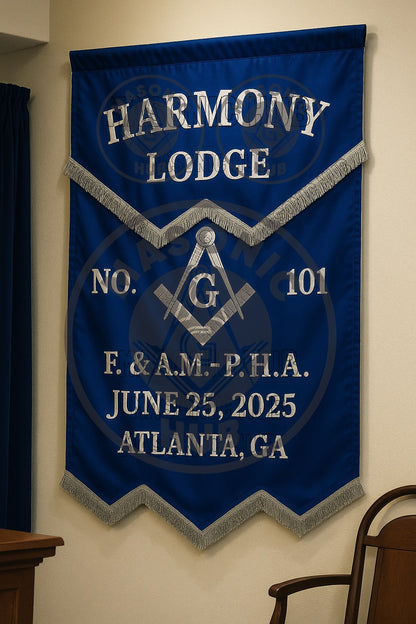 Personalized Handcrafted Master Mason Blue Lodge Banner – Custom Embroidered with Lodge Info, Square & Compass Emblem