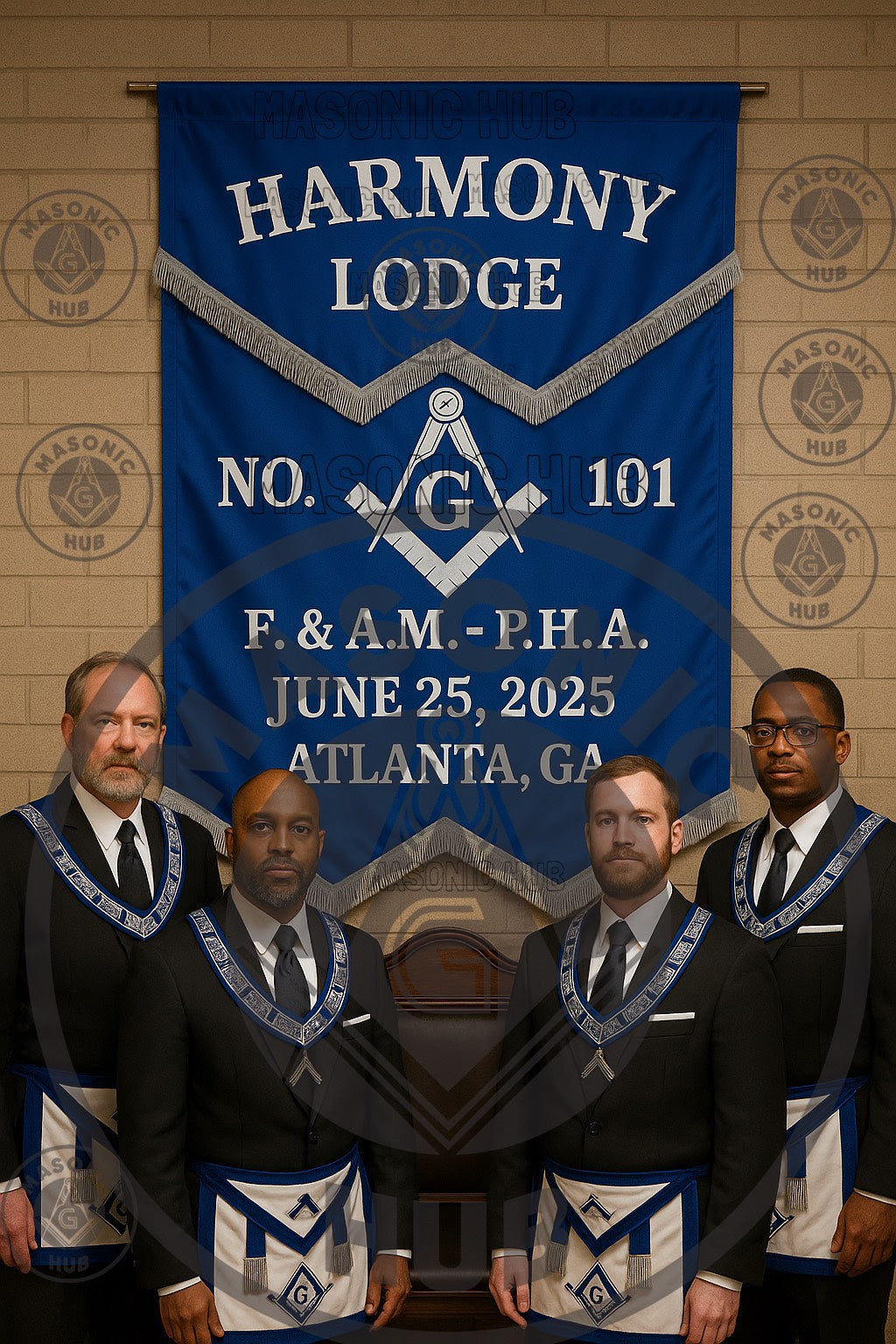 Personalized Handcrafted Master Mason Blue Lodge Banner – Custom Embroidered with Lodge Info, Square & Compass Emblem Masonic Hub