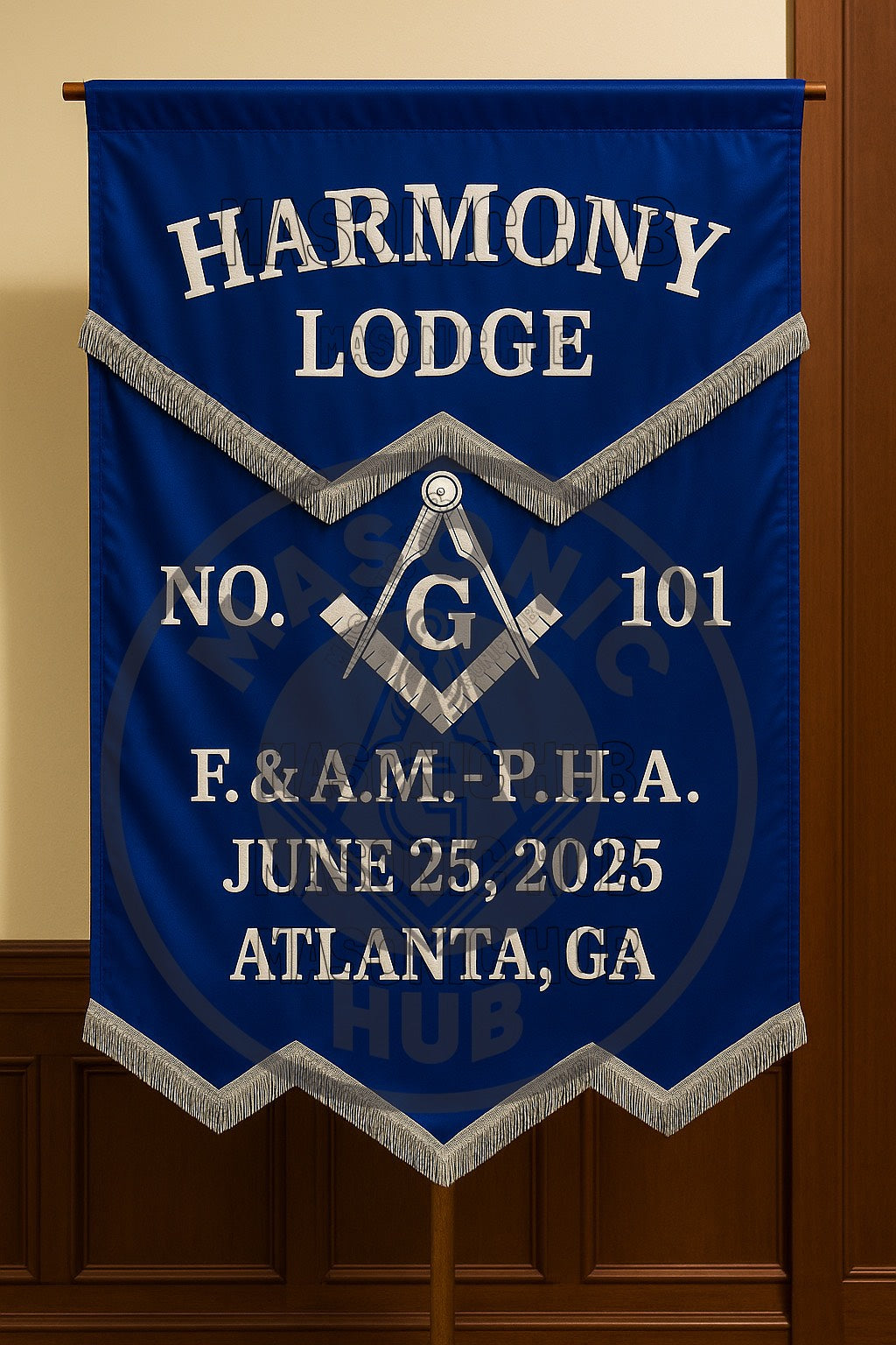 Personalized Handcrafted Master Mason Blue Lodge Banner – Custom Embroidered with Lodge Info, Square & Compass Emblem Masonic Hub