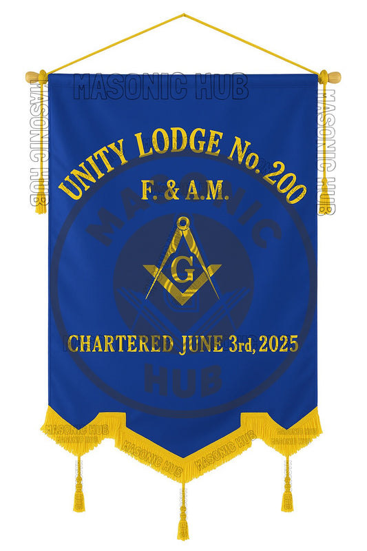 Personalized Handcrafted Master Mason Blue Lodge Banner – Custom Embroidered with Lodge Info, Square & Compass Emblem