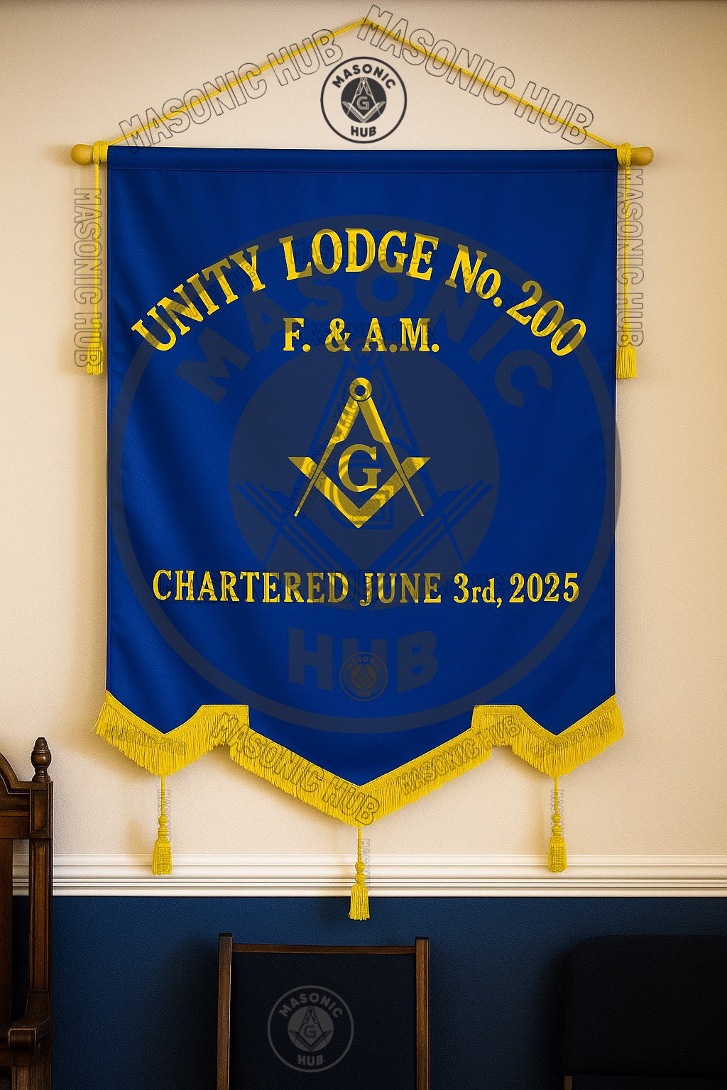 Personalized Handcrafted Master Mason Blue Lodge Banner – Custom Embroidered with Lodge Info, Square & Compass Emblem Masonic Hub