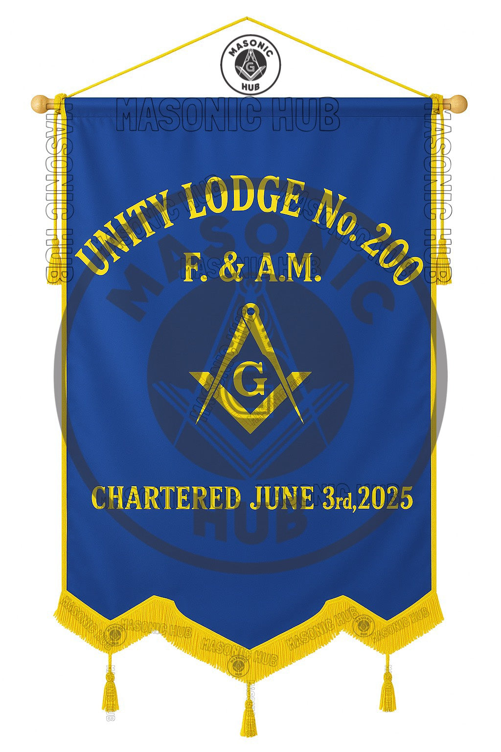 Personalized Handcrafted Master Mason Blue Lodge Banner – Custom Embroidered with Lodge Info, Square & Compass Emblem Masonic Hub