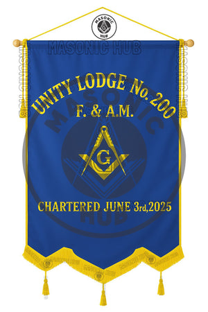 Personalized Handcrafted Master Mason Blue Lodge Banner – Custom Embroidered with Lodge Info, Square & Compass Emblem Masonic Hub