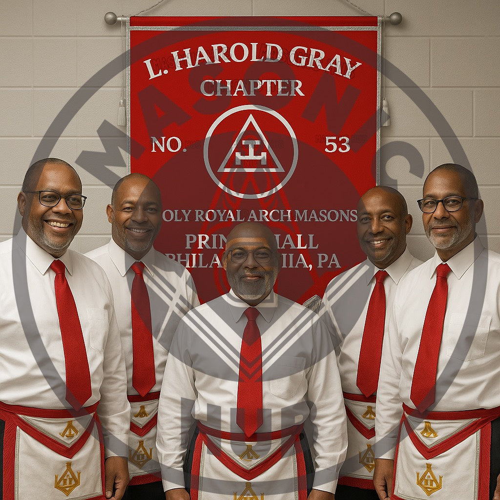 Custom Masonic Royal Arch Chapter Banner with Hand Made Emblem – Red Fabric, Silver Fringe & Hanging Tassels – Prince Hall Chapter Design Masonic Hub