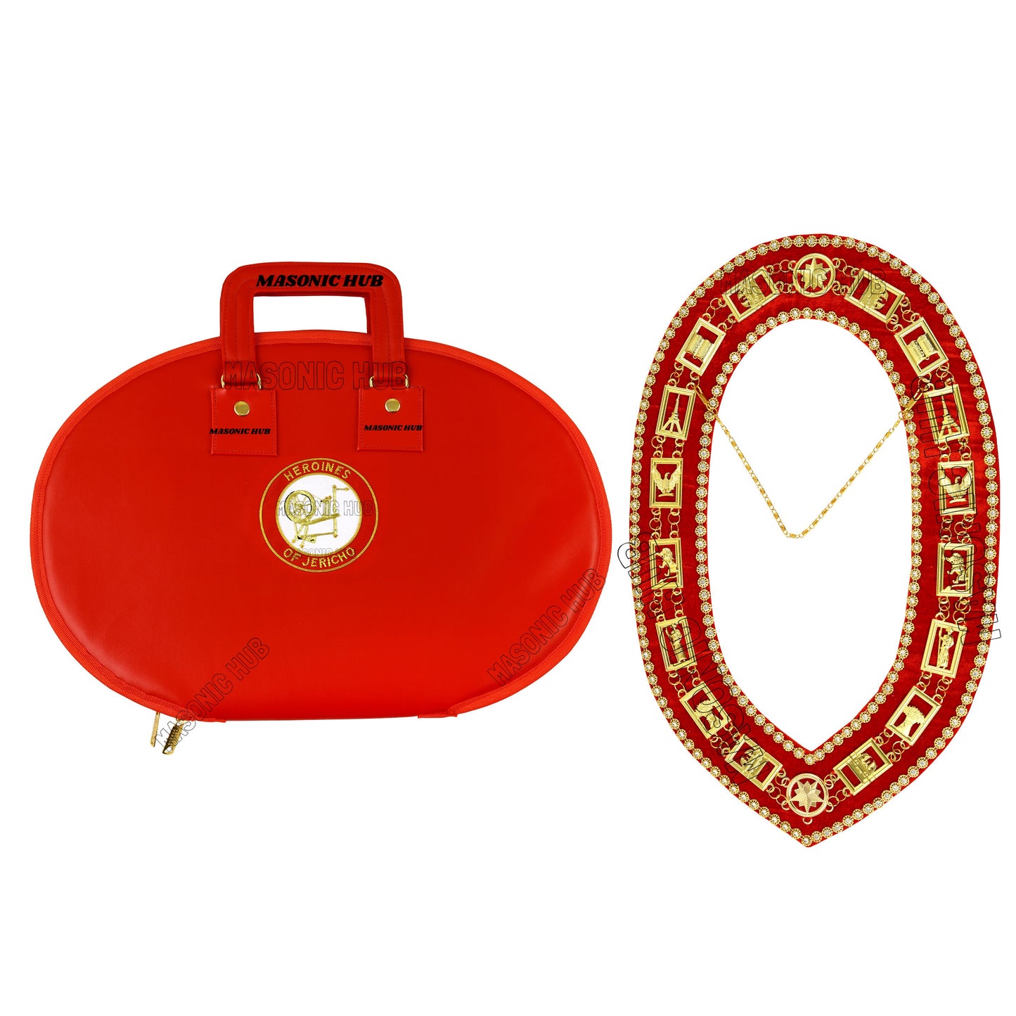 Masonic Heroines of Jericho Women's Chain Collar Case, Soft Padded Lining [RED]