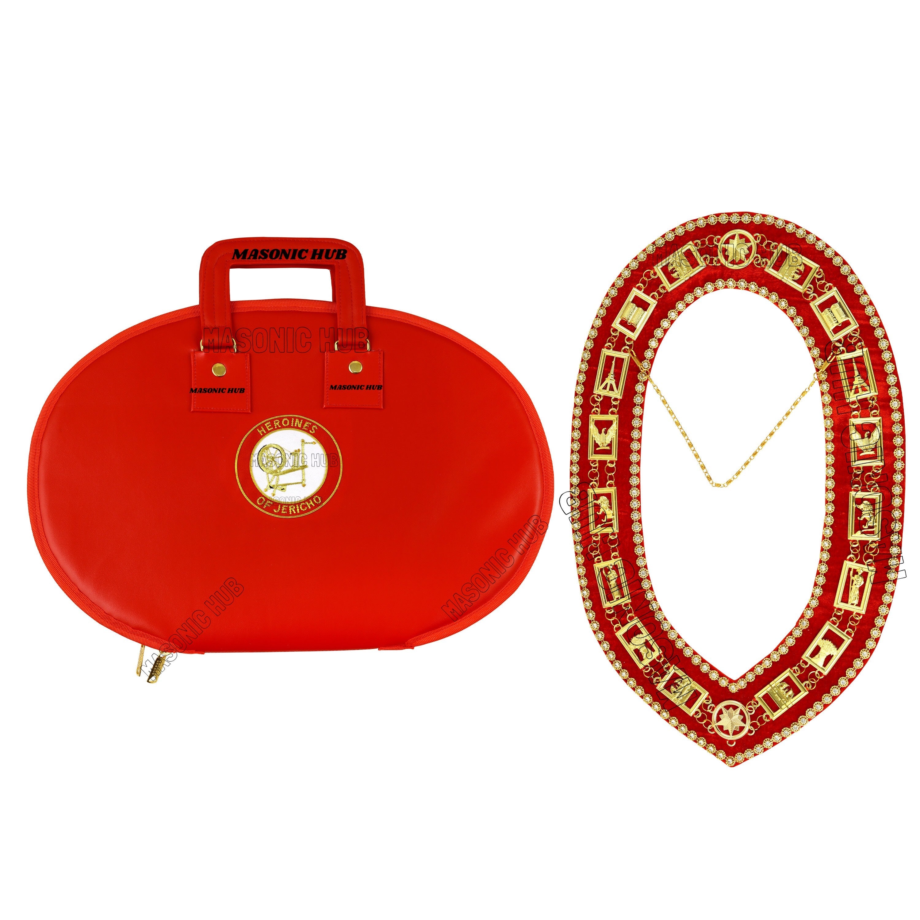 Masonic Heroines of Jericho Women's Chain Collar Case, Soft Padded Lining [RED] Masonic Hub