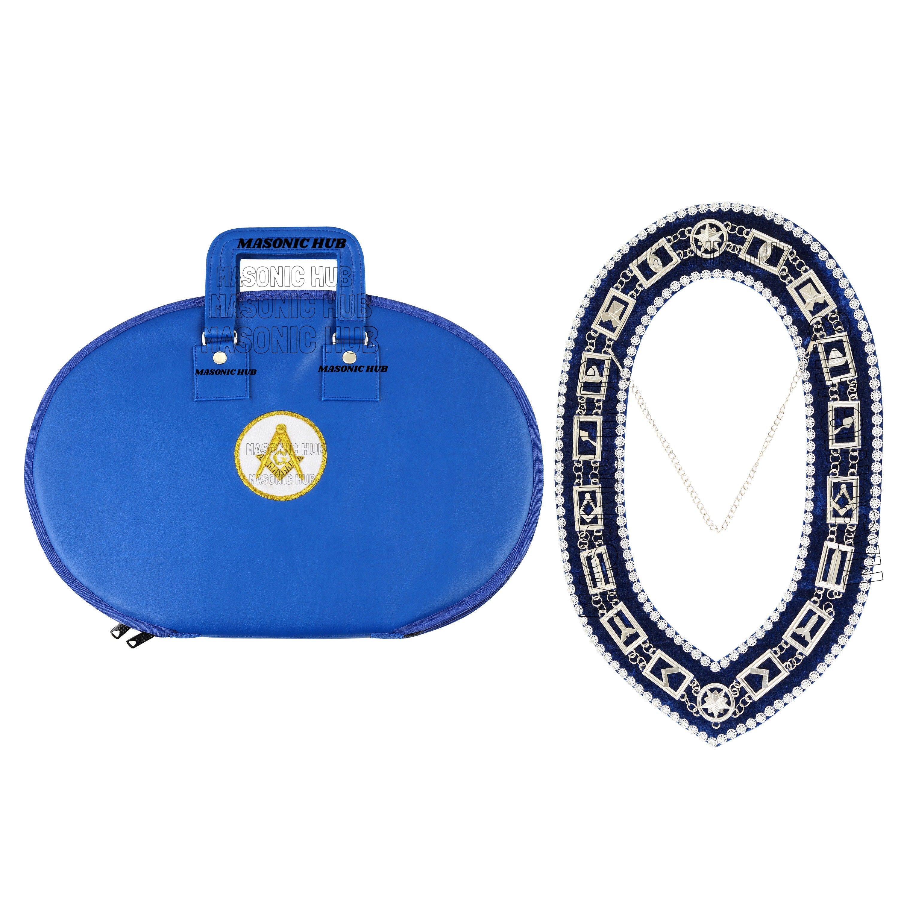 Masonic Square & Compass Chain Collar Case Soft Padded Lining + Hand Made Logo Masonic Hub