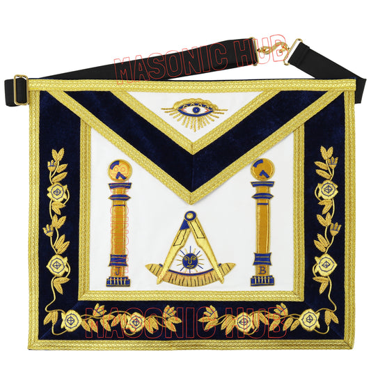 Masonic Past Master Mason 100% Lambskin Apron – Handmade &amp; Gold Bullion Embroidered