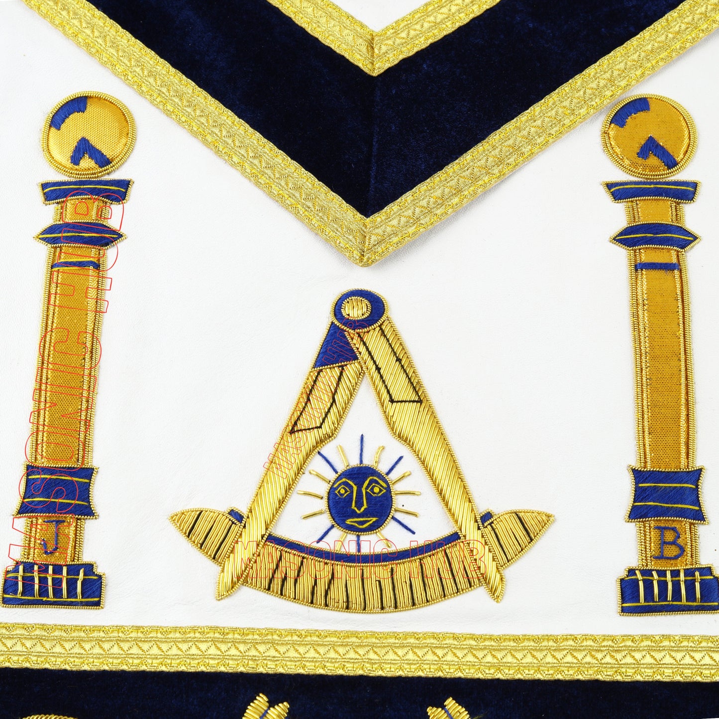 Masonic Past Master Mason 100% Lambskin Apron – Handmade &amp; Gold Bullion Embroidered