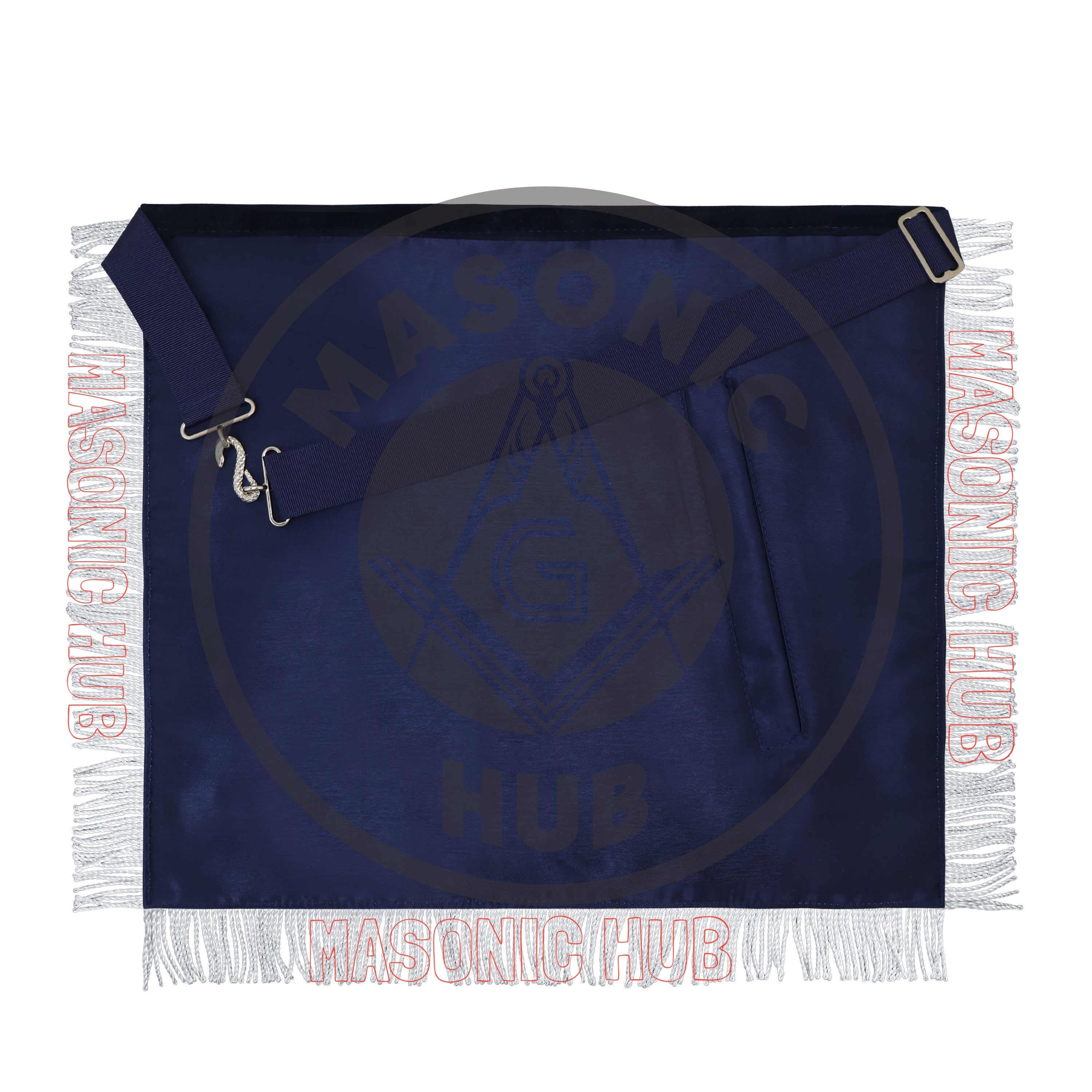 Past Master Masonic Apron – Lambskin with Silver Bullion Embroidery – Navy Blue Velvet & Mylar Fringe – Handmade Freemason Regalia Masonic Hub