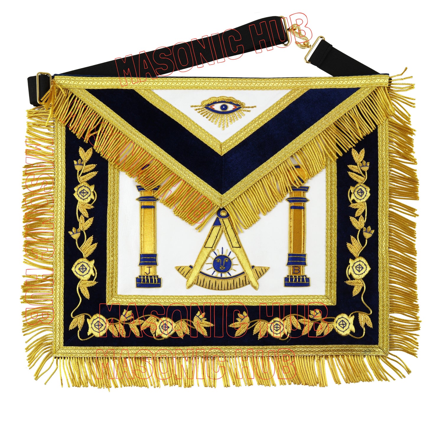 Deluxe Gold Bullion Past Master Mason 100% Lambskin Apron – Handmade &amp; Embroidered
