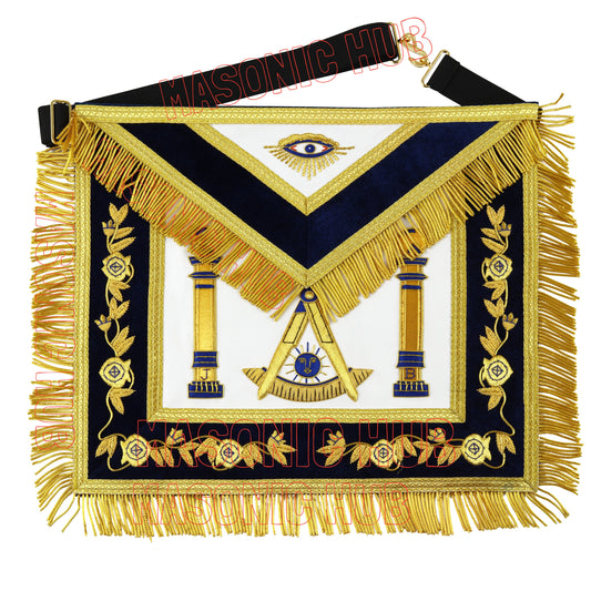 Deluxe Gold Bullion Past Master Mason 100% Lambskin Apron – Handmade &amp; Embroidered