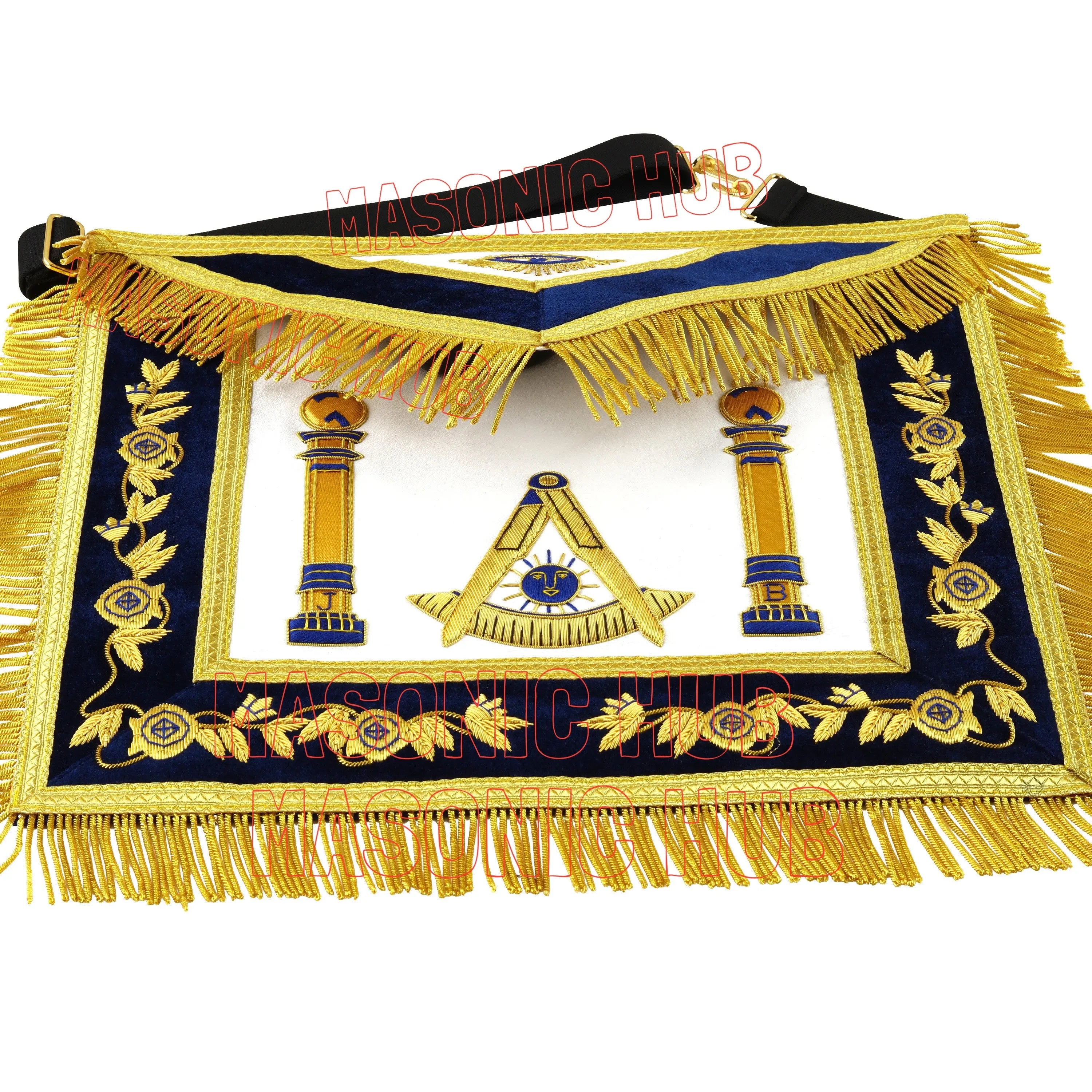 Deluxe Gold Bullion Past Master Mason 100% Lambskin Apron – Handmade &amp; Embroidered Masonic Hub