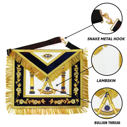 Deluxe Gold Bullion Past Master Mason 100% Lambskin Apron – Handmade &amp; Embroidered