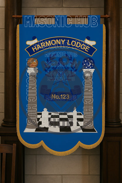 Custom Masonic Master Mason Blue Lodge Machine Embroidery Banner Gold Fringe