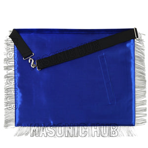 Masonic Past Master Hand-Embroidered 100% Lambskin Apron with Blue Silk &amp; Silver Bullion Fringe Masonic Hub