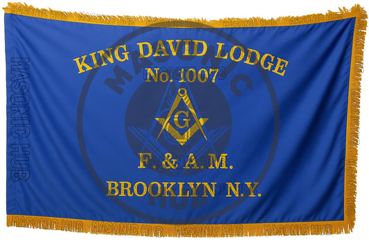 Custom Masonic Master Mason Blue Lodge Machine Embroidery Flag with Gold Fringe – Personalized Freemason Regalia Decor
