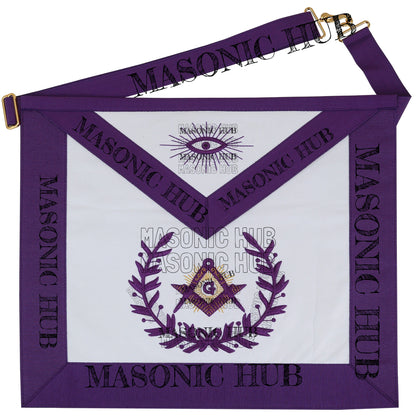 Master Mason Lambskin Apron with G Logo, Radiant Sunburst, and Laurel Wreath