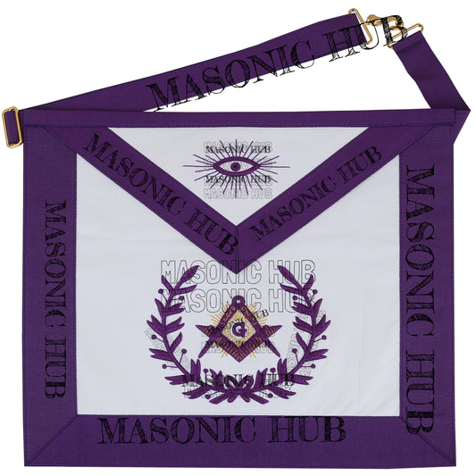 Master Mason Lambskin Apron with G Logo, Radiant Sunburst, and Laurel Wreath