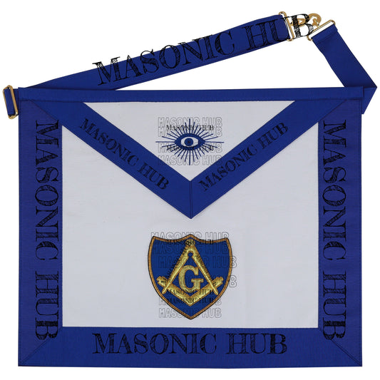 Masonic Master Mason Apron with Blue and Gold Shield Emblem – Freemason Regalia