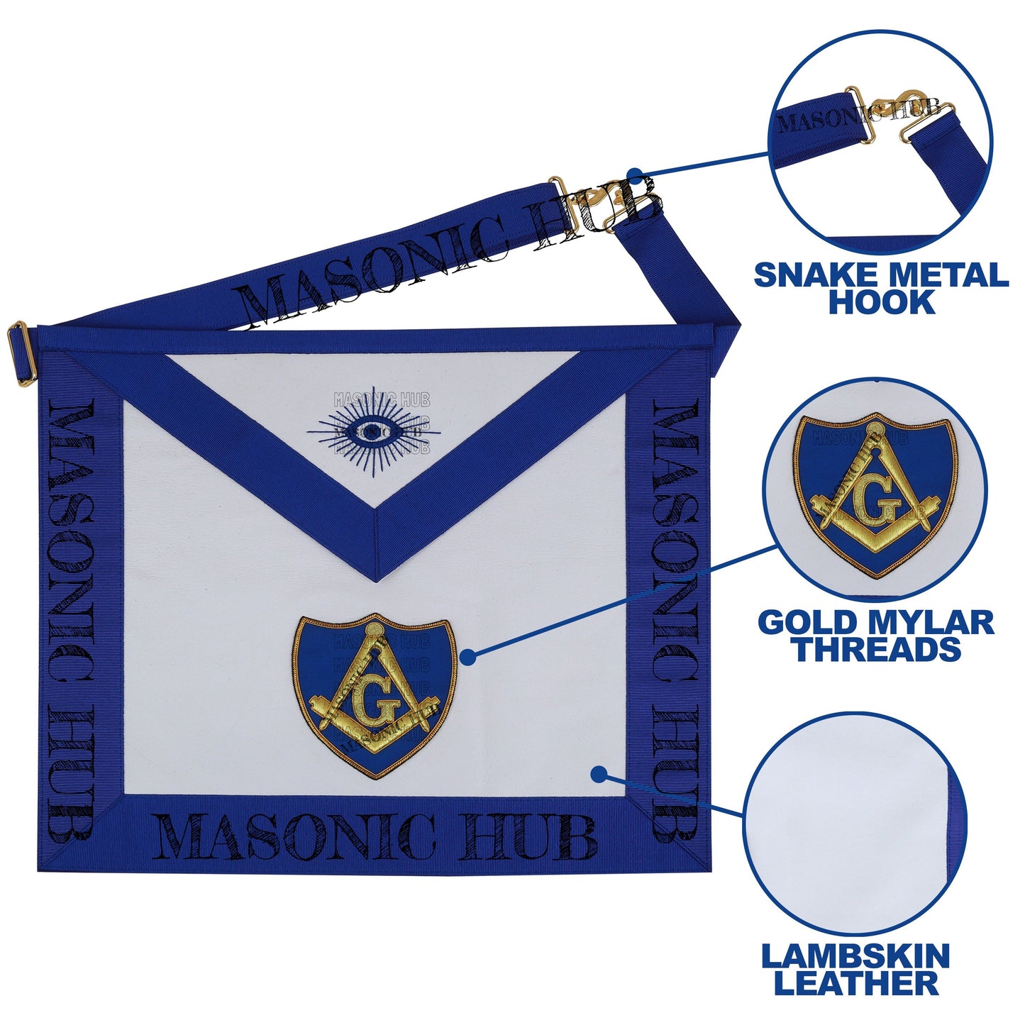 Masonic Master Mason Apron with Blue and Gold Shield Emblem – Freemason Regalia