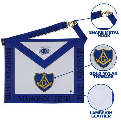 Masonic Master Mason Apron with Blue and Gold Shield Emblem – Freemason Regalia