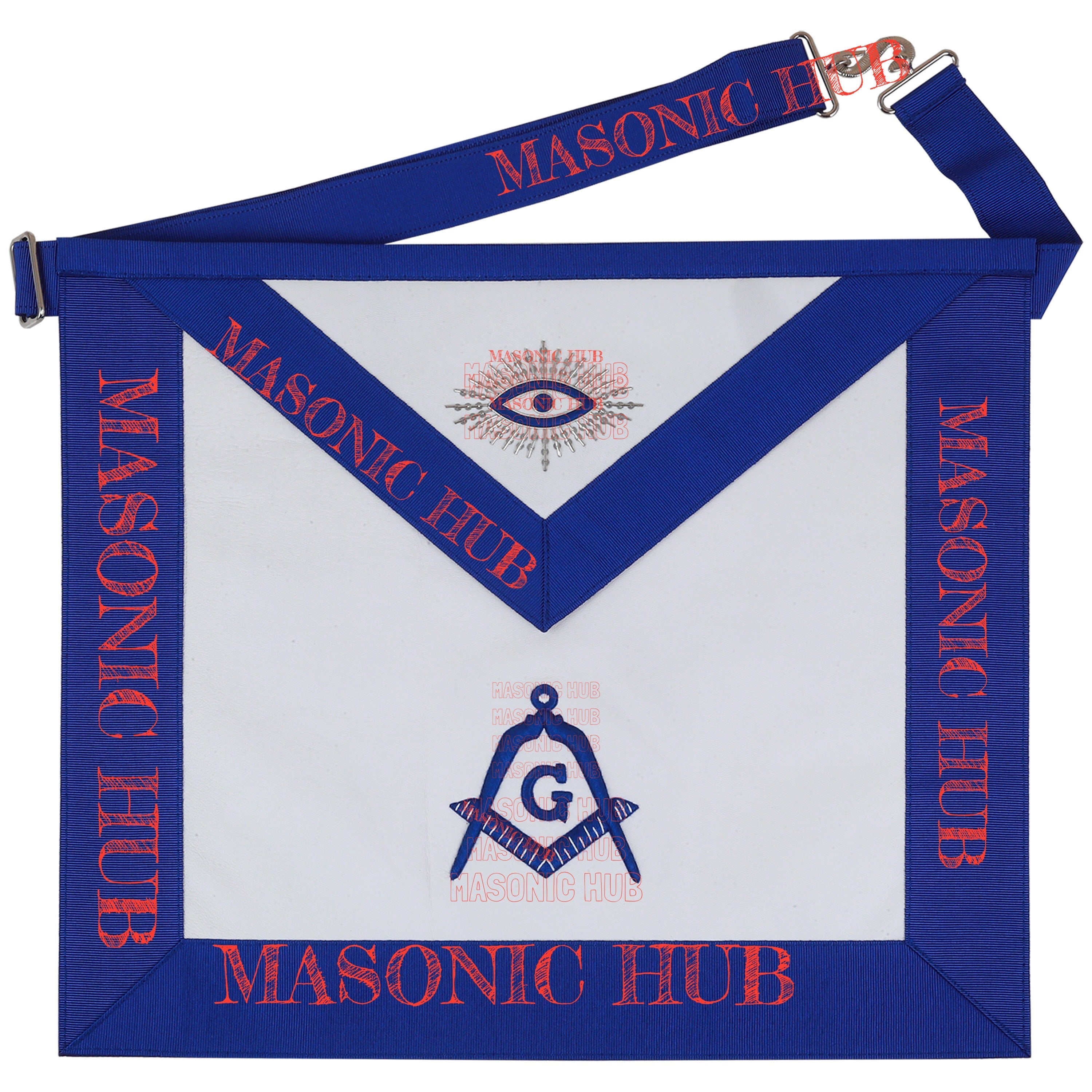 Master Mason Apron with Sequined All-Seeing Eye Emblem – Blue & White Masonic My Store