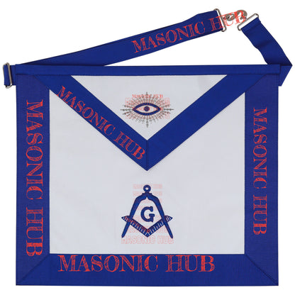 Master Mason Apron with Sequined All-Seeing Eye Emblem – Blue & White Masonic