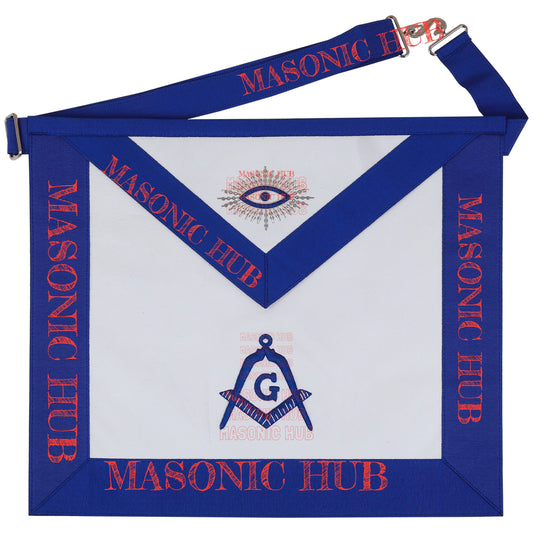 Master Mason Apron with Sequined All-Seeing Eye Emblem – Blue & White Masonic