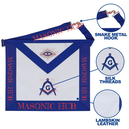 Master Mason Apron with Sequined All-Seeing Eye Emblem – Blue & White Masonic