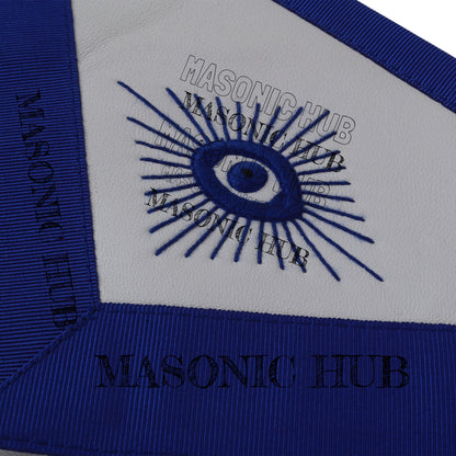 Masonic Master Mason Lambskin Apron with G Logo, Radiant Sunburst, and Laurel Wreath