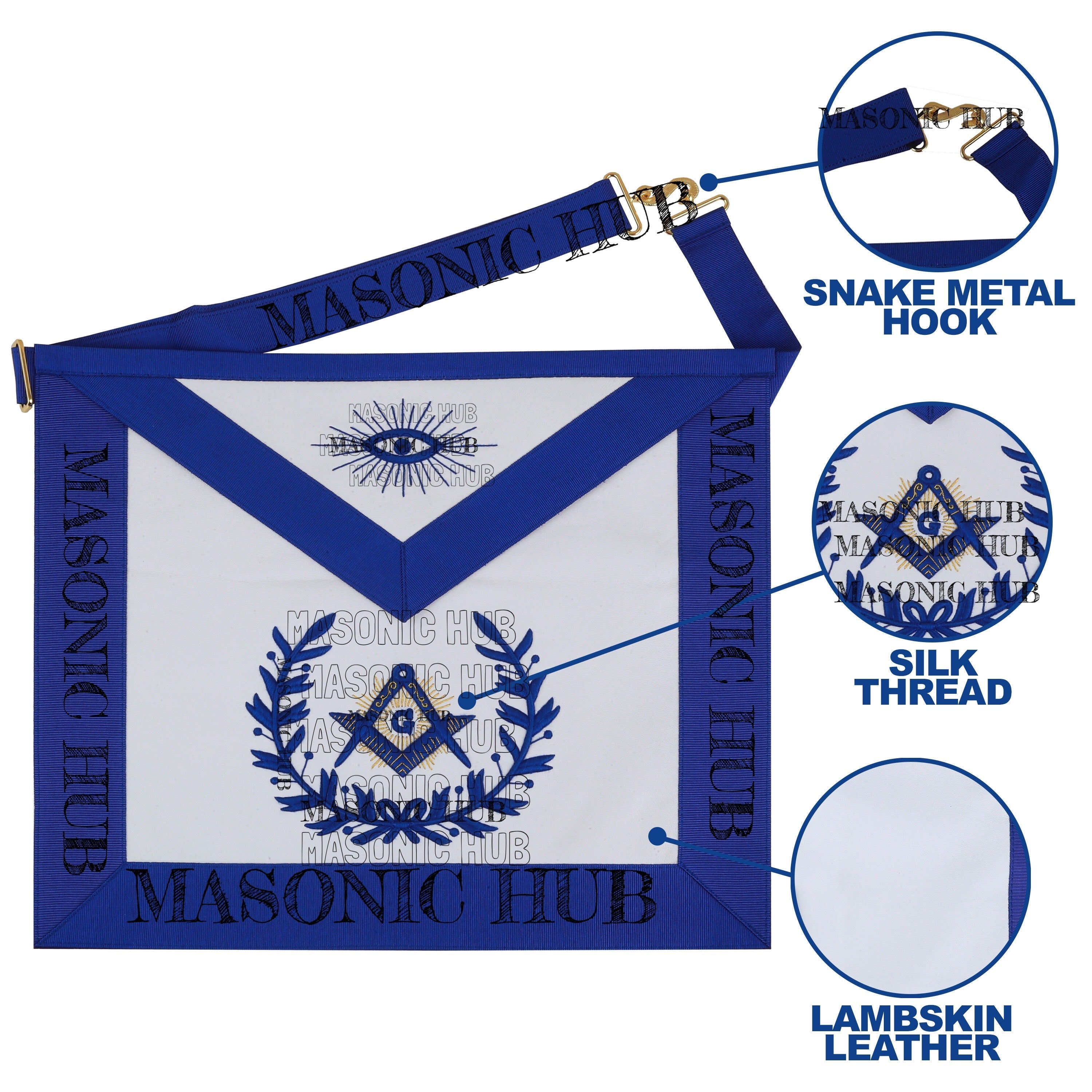 Masonic Master Mason Lambskin Apron with G Logo, Radiant Sunburst, and Laurel Wreath My Store