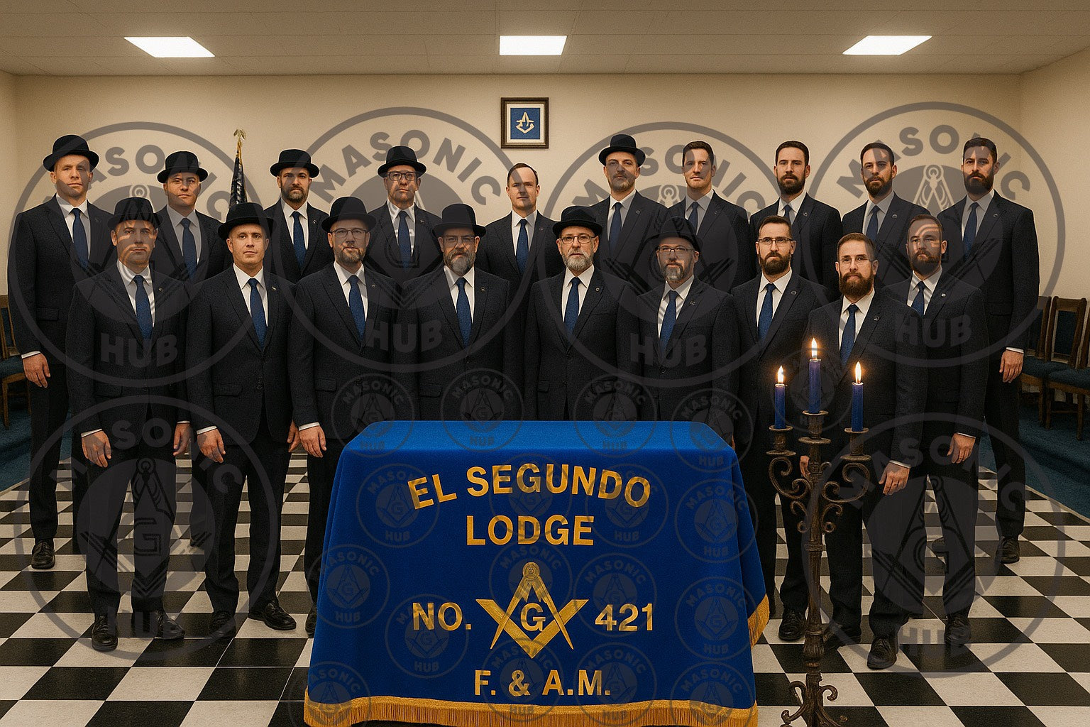 Custom Personalized Masonic Altar Cover – Blue Velvet with Embroidered Square Compass F. & A.M. Gold Fringe(For your any Customize Banner Please Contact us) Masonic Hub