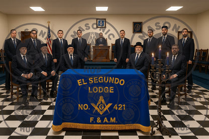 Custom Personalized Masonic Altar Cover – Blue Velvet with Embroidered Square Compass F. & A.M. Gold Fringe(For your any Customize Banner Please Contact us)