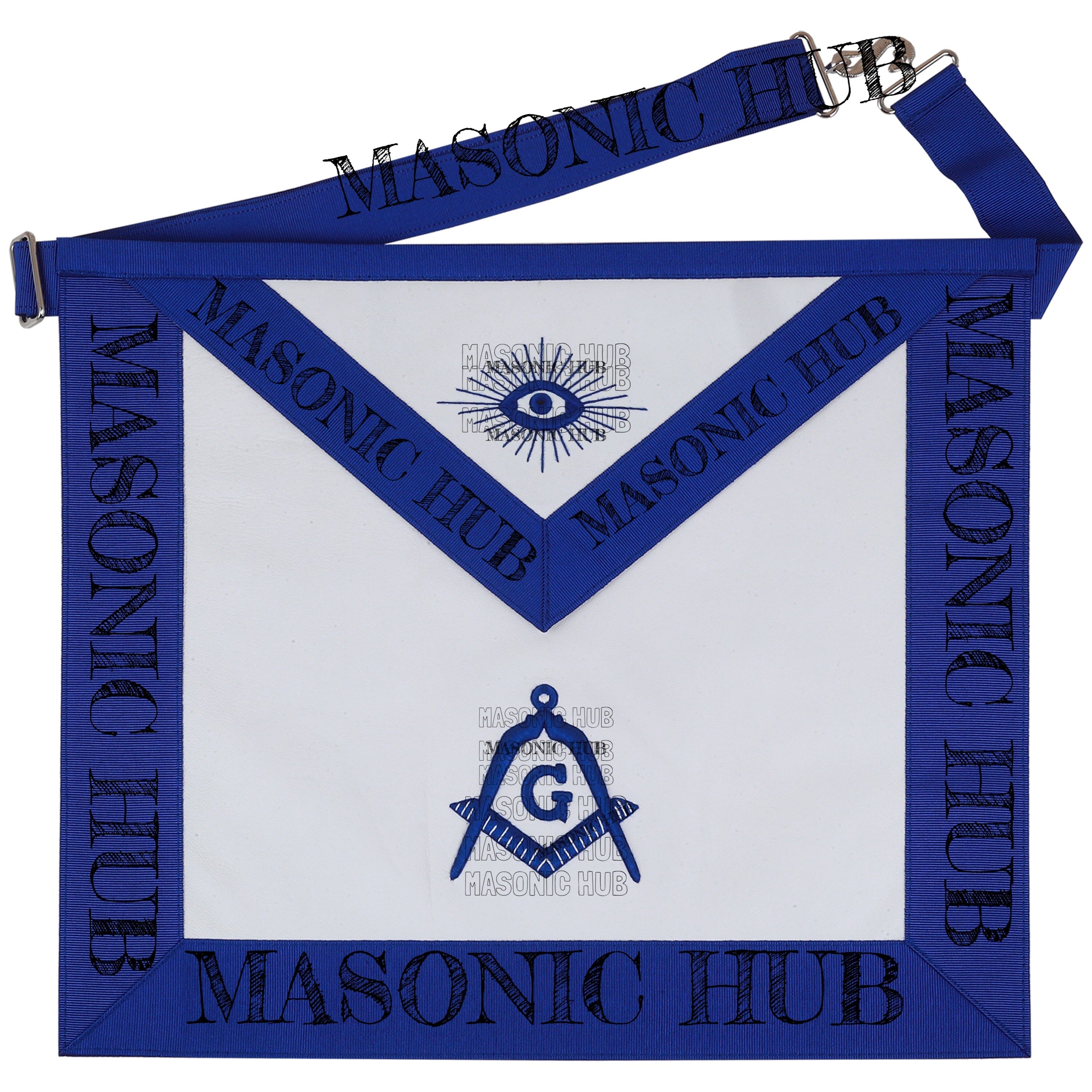 Master Mason Lambskin Apron with All-Seeing Eye Emblem – Blue & White Masonic My Store