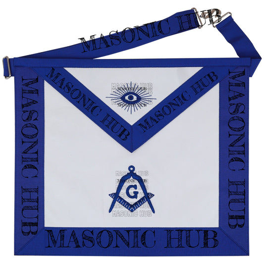 Master Mason Lambskin Apron with All-Seeing Eye Emblem – Blue & White Masonic