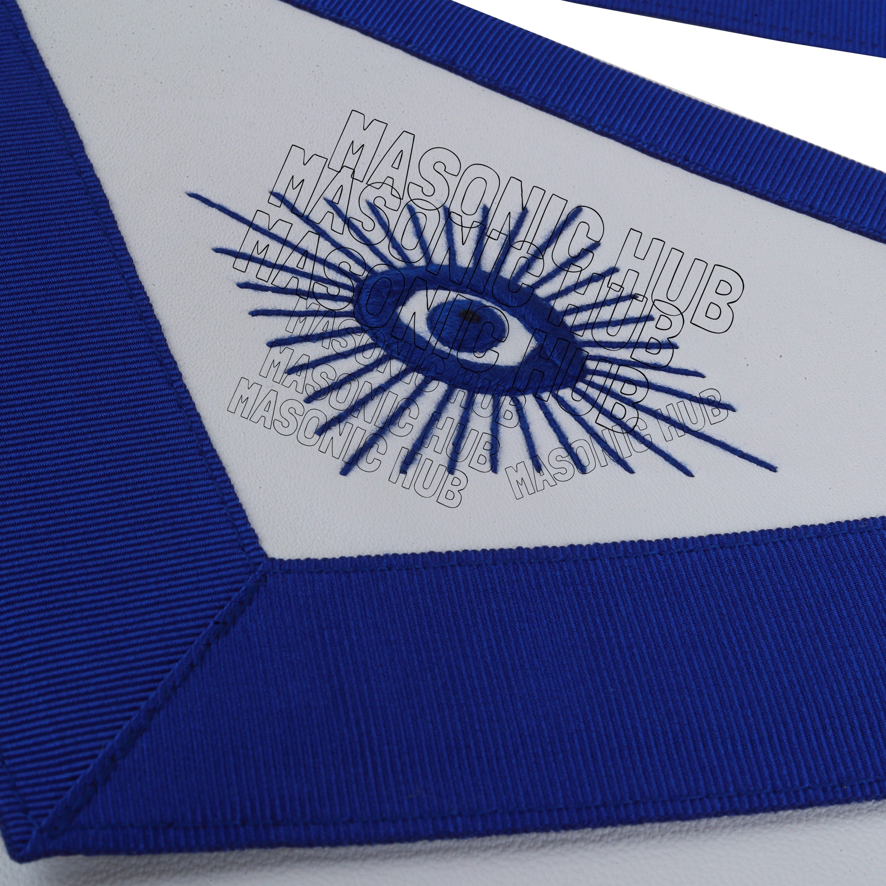 Master Mason Lambskin Apron with All-Seeing Eye Emblem – Blue & White Masonic My Store