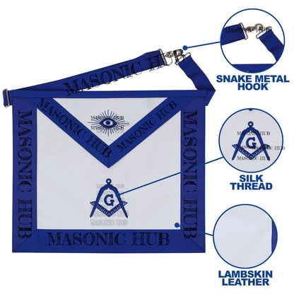 Master Mason Lambskin Apron with All-Seeing Eye Emblem – Blue & White Masonic