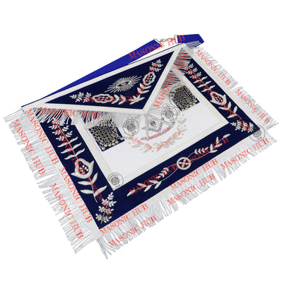 Freemason Royal Blue Velvet Masonic Past Master Apron with Silver Bullion Embroidery