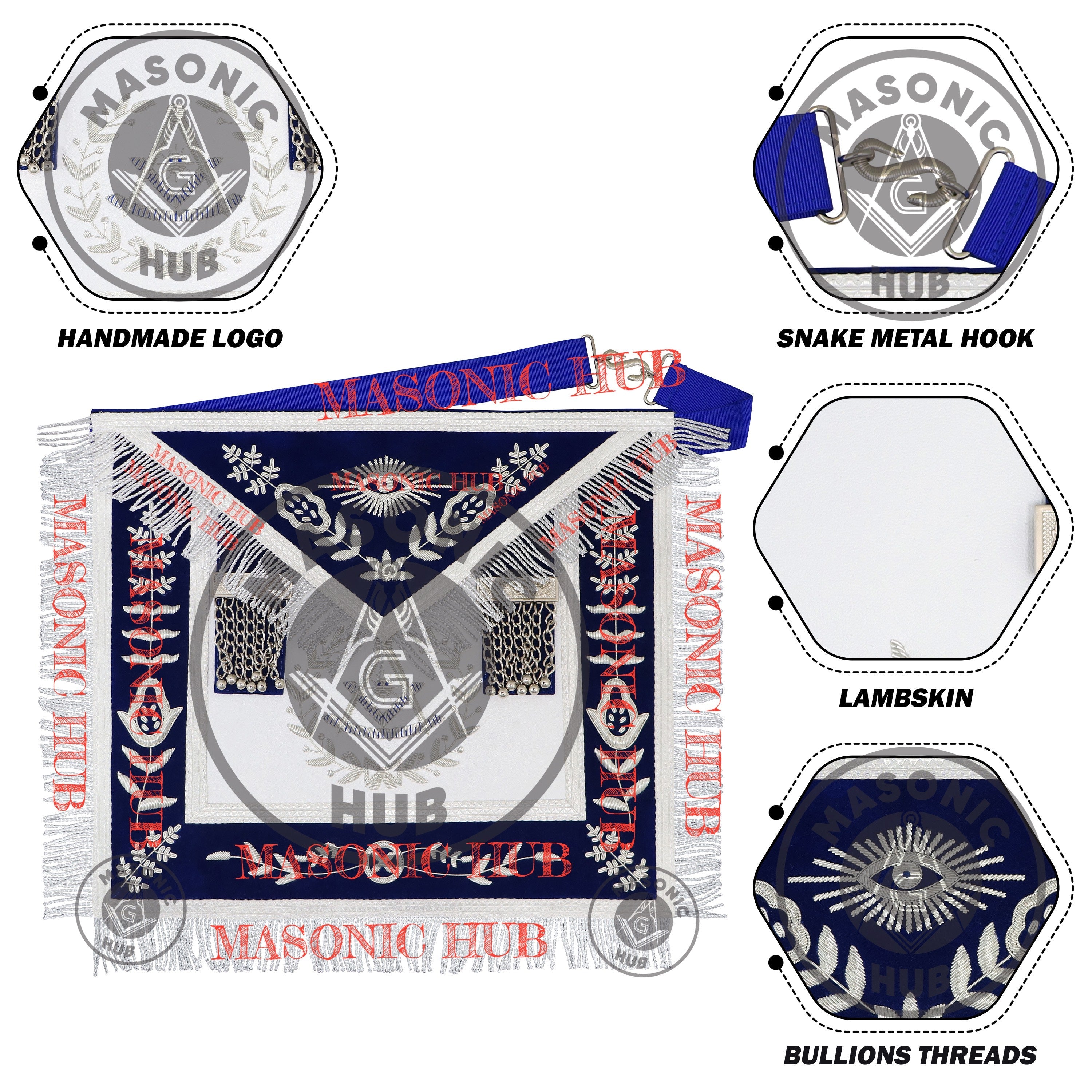 Freemason Royal Blue Velvet Masonic Past Master Apron with Silver Bullion Embroidery Masonic Hub