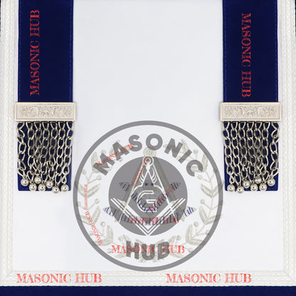 Freemason Royal Blue Velvet Masonic Past Master Apron with Silver Bullion Embroidery