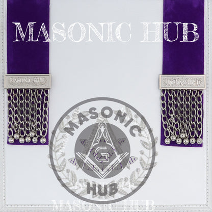 Royal Purple Masonic Past Master Apron with Silver Bullion Embroidery All-Seeing Eye Motif – Velvet Trim & Fringe